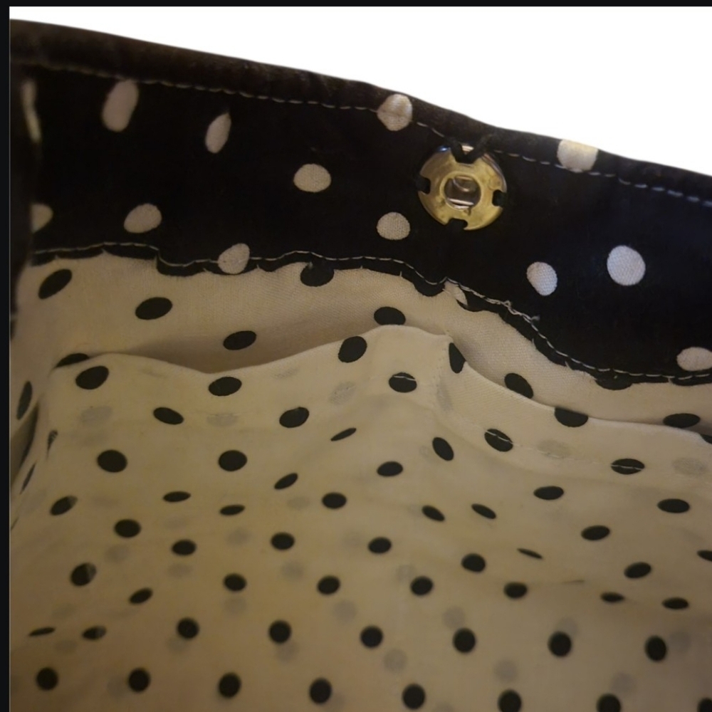 Handmade By Loralie Harris Fabric Panels Bag Polka Dot Black White Whimsical Art - Picture 13 of 16